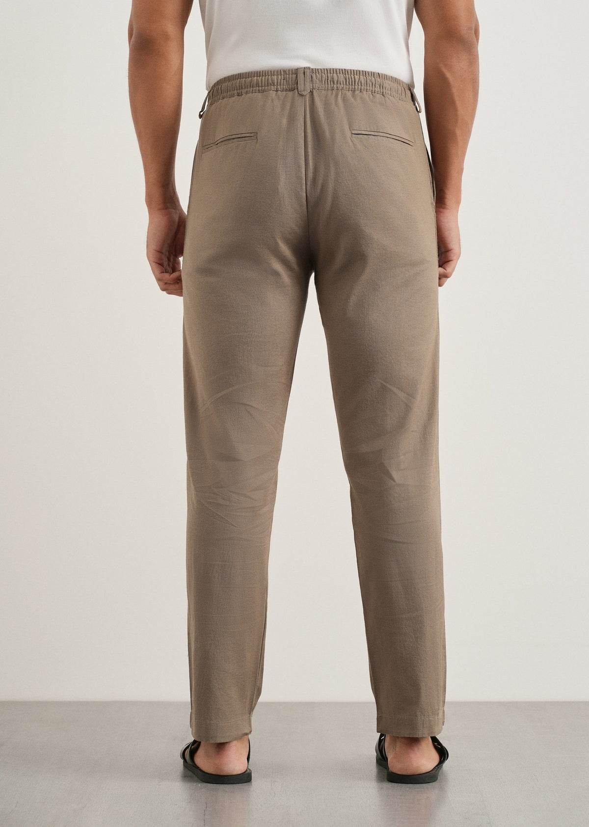 Taupe Cotton Linen Regular Fit Pant