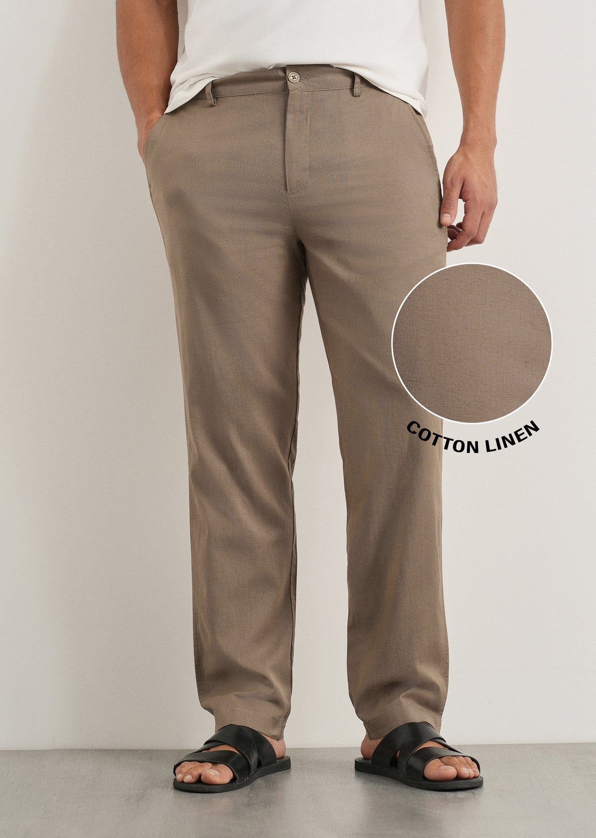 Taupe Cotton Linen Regular Fit Pant