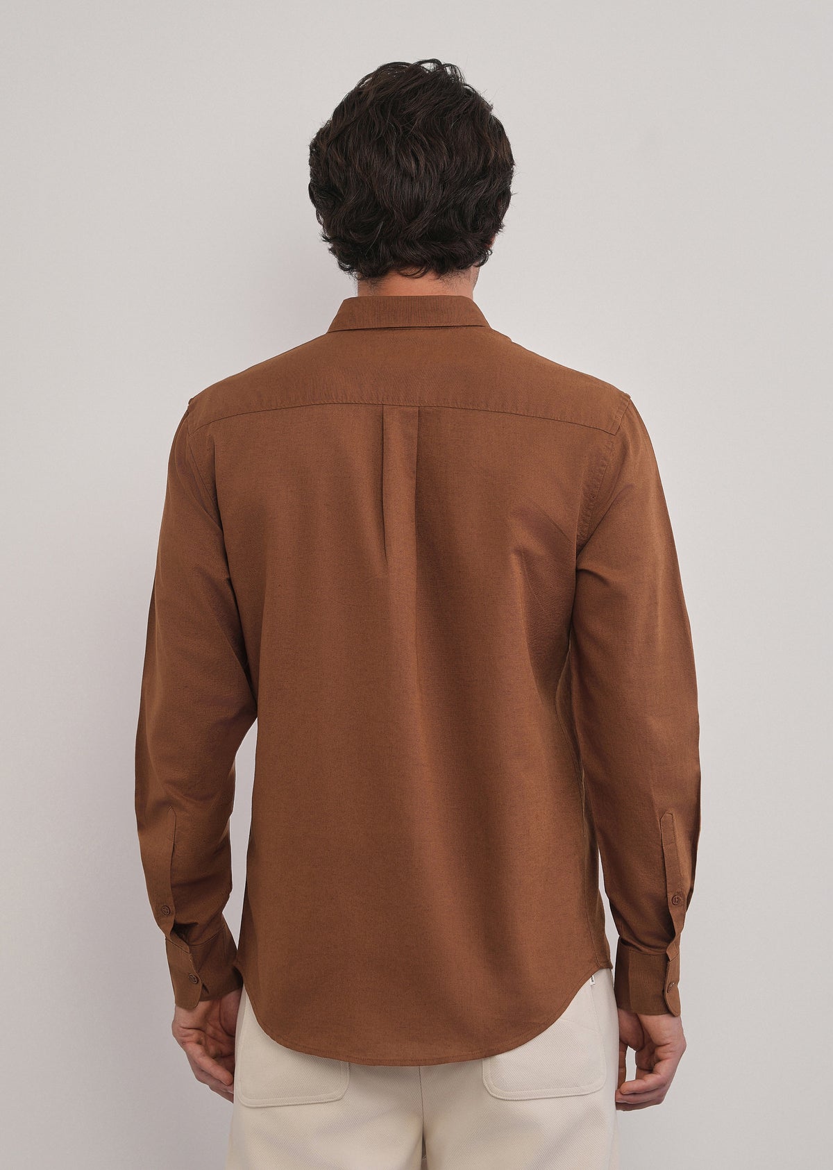 Terracotta Brown Cotton Linen Plain Shirt