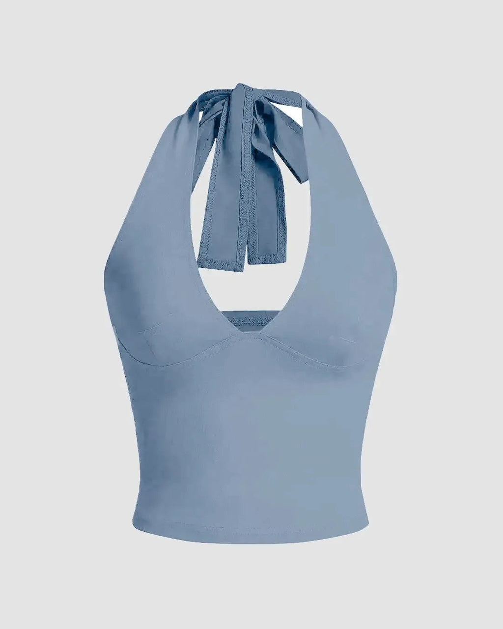 XS Tied Halter Neck Solid Dusty Blue Crop Top CT98