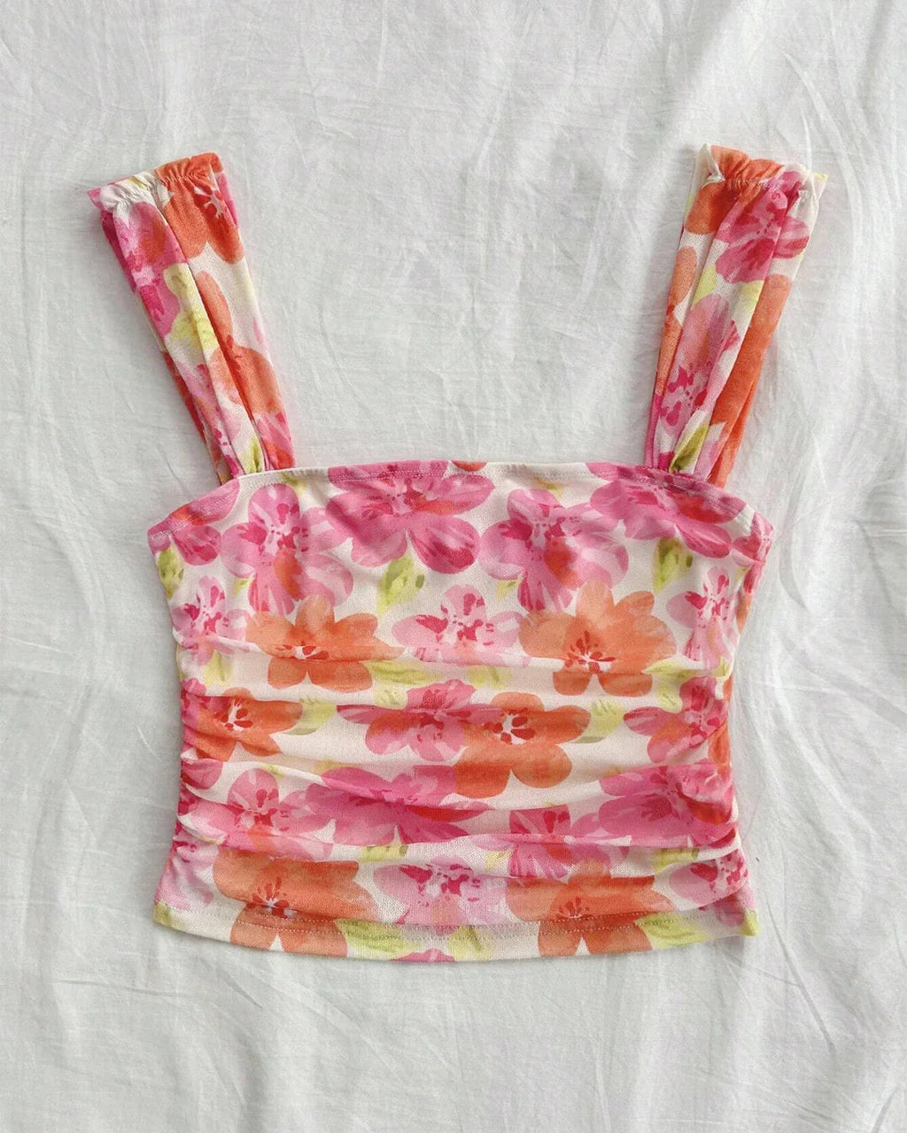 XS Tropical Bloom Ruched Strap Top CT98