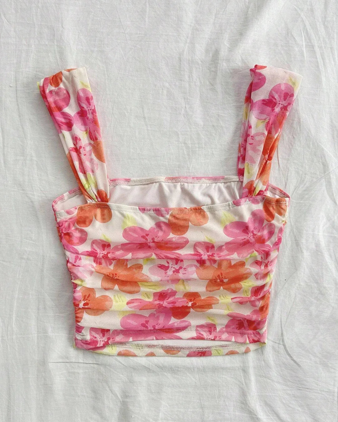 XS Tropical Bloom Ruched Strap Top CT98