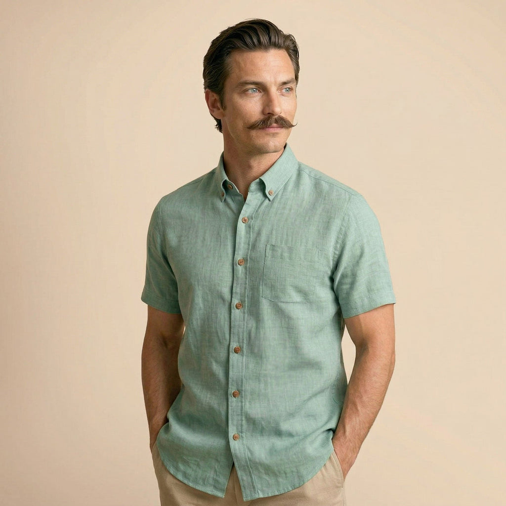 Breeze Linen Half Sleeves Shirt In Watercress