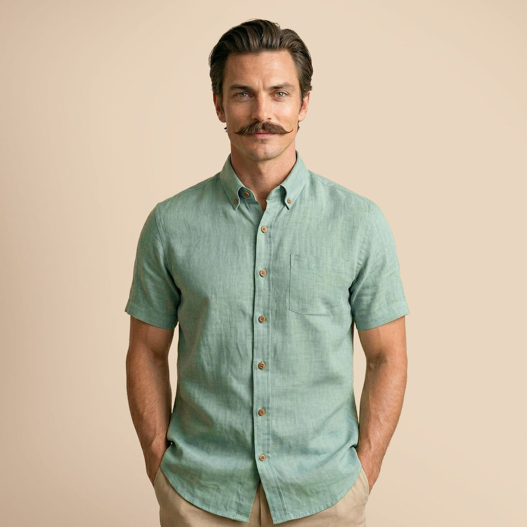 Breeze Linen Half Sleeves Shirt In Watercress