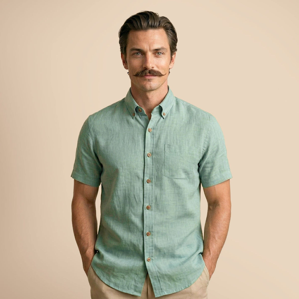 Breeze Linen Half Sleeves Shirt In Watercress