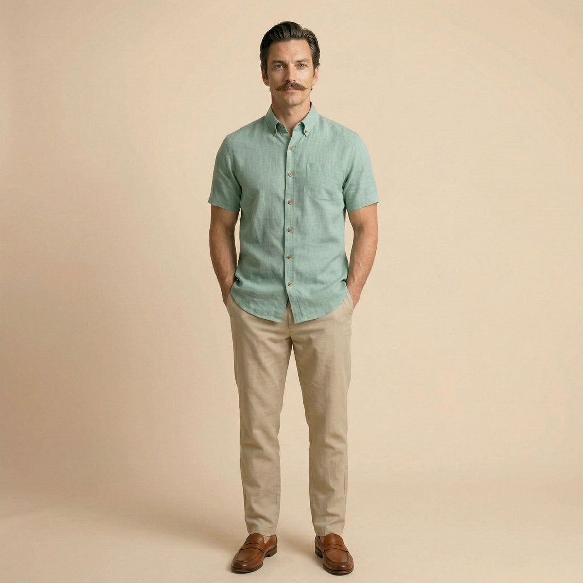 Breeze Linen Half Sleeves Shirt In Watercress