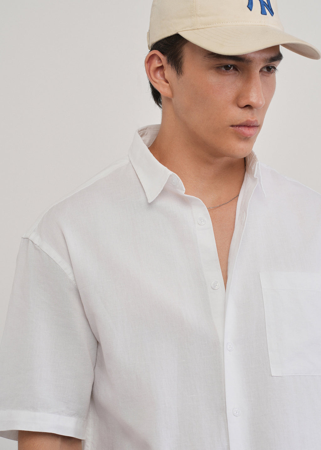 White Cotton Linen Half Sleeve Shirt