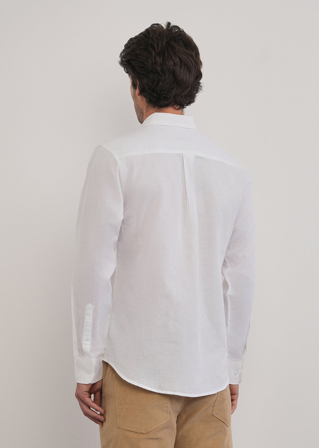 White Cotton Linen Plain Shirt