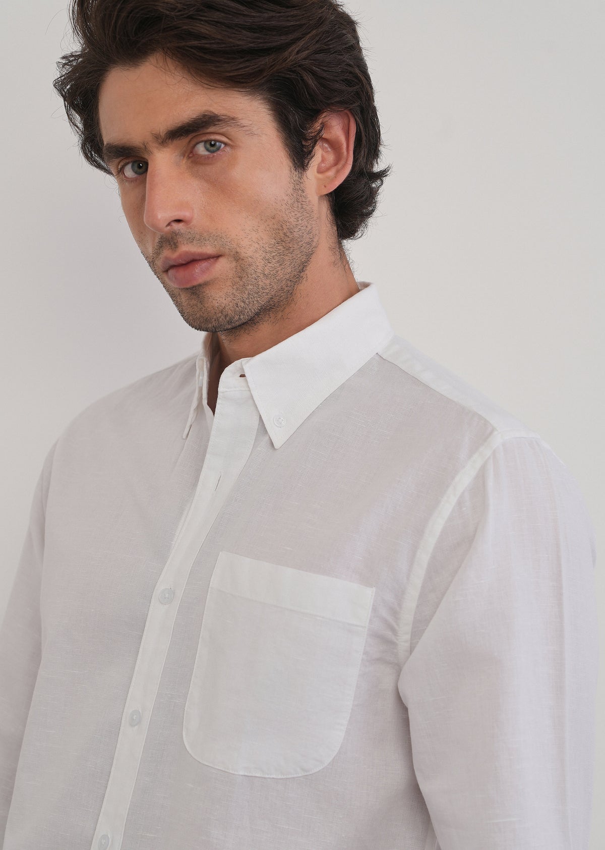 White Cotton Linen Plain Shirt
