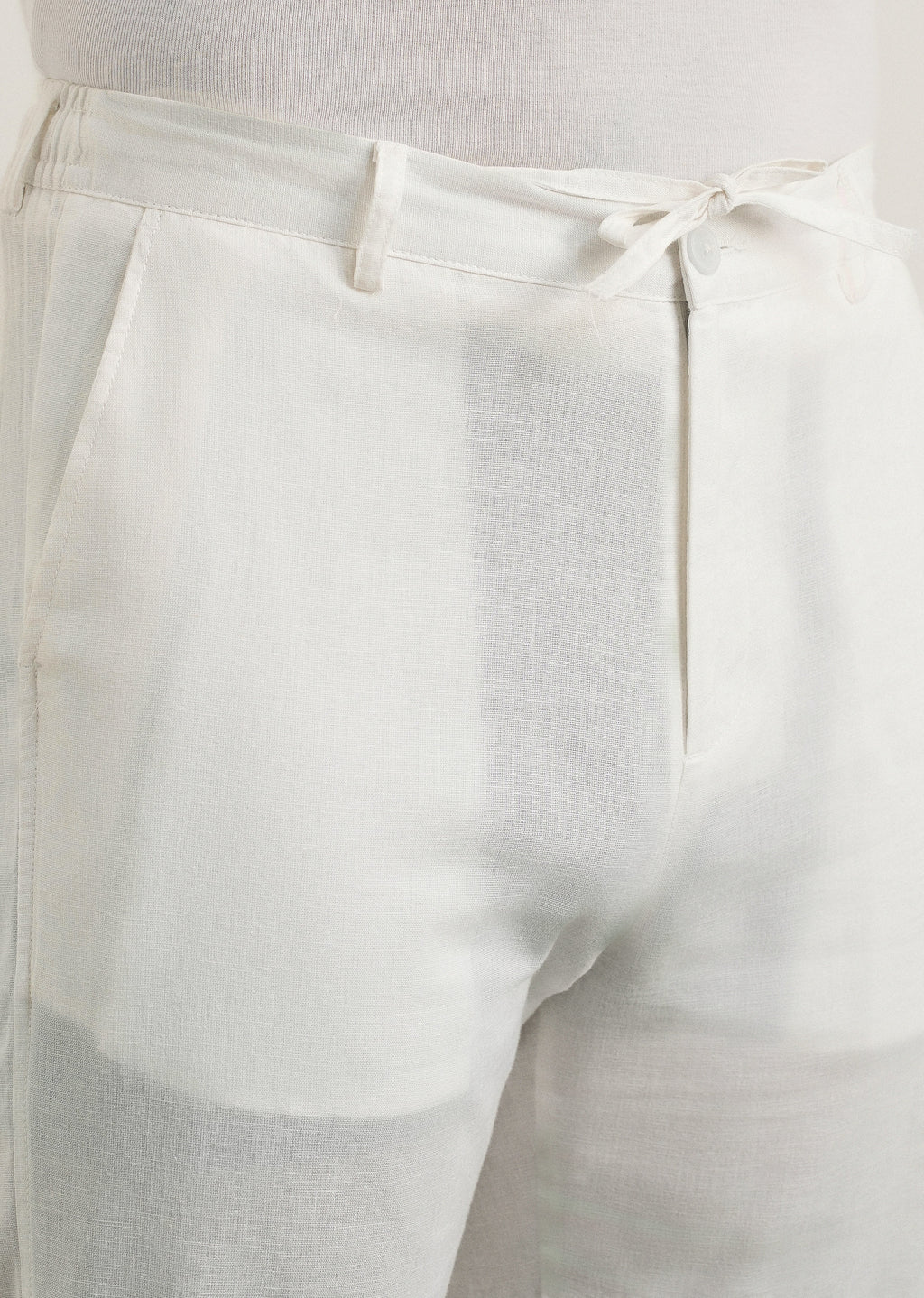 White Cotton Linen Regular Fit Pant