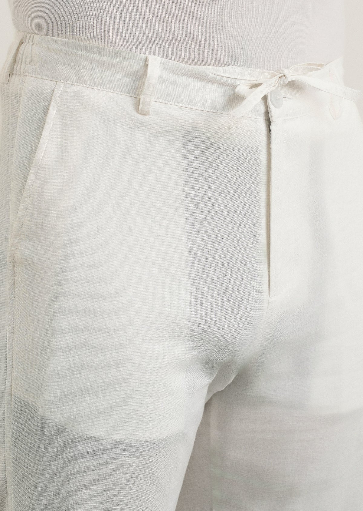 White Cotton Linen Regular Fit Pant