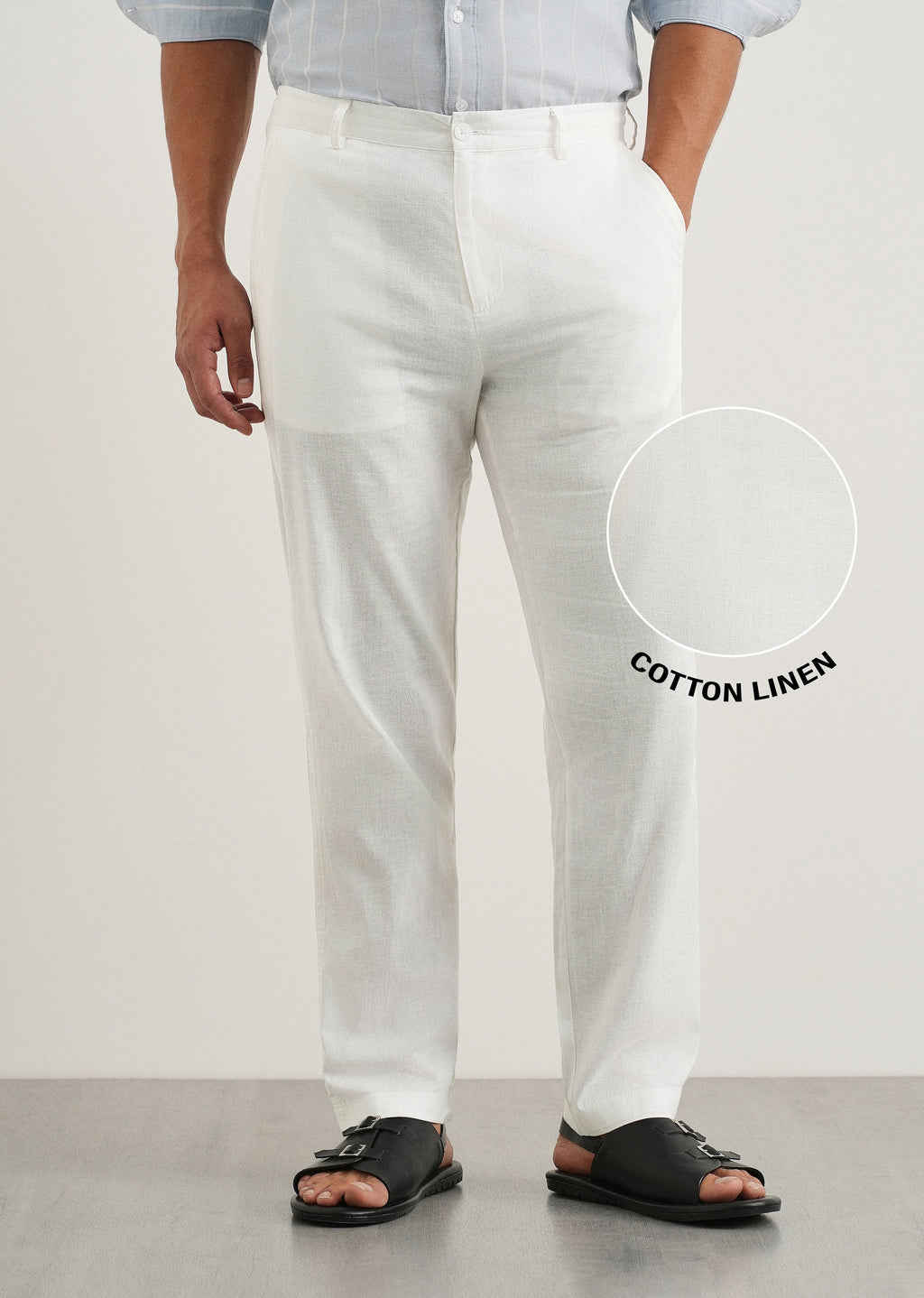 White Cotton Linen Regular Fit Pant