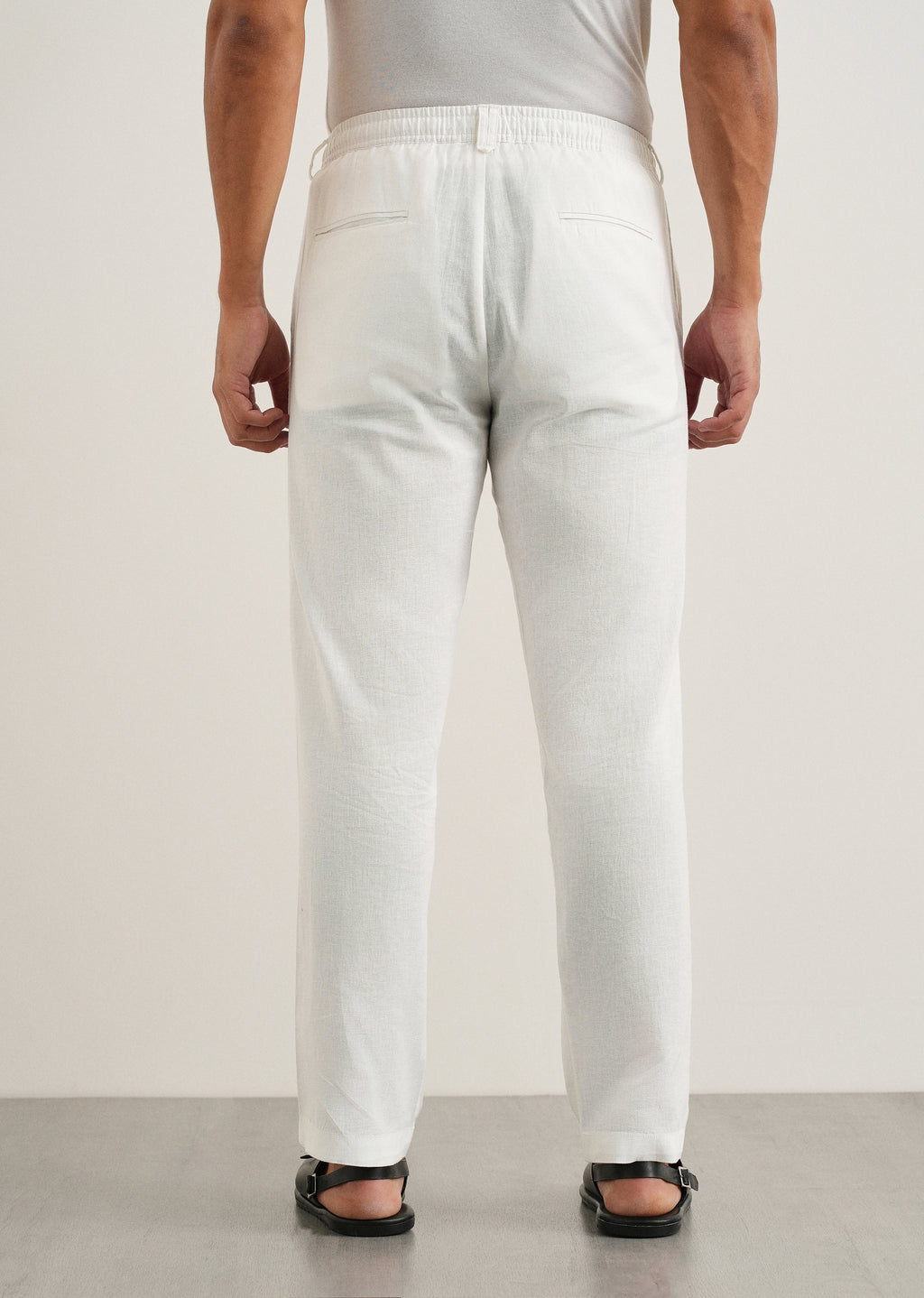 White Cotton Linen Regular Fit Pant