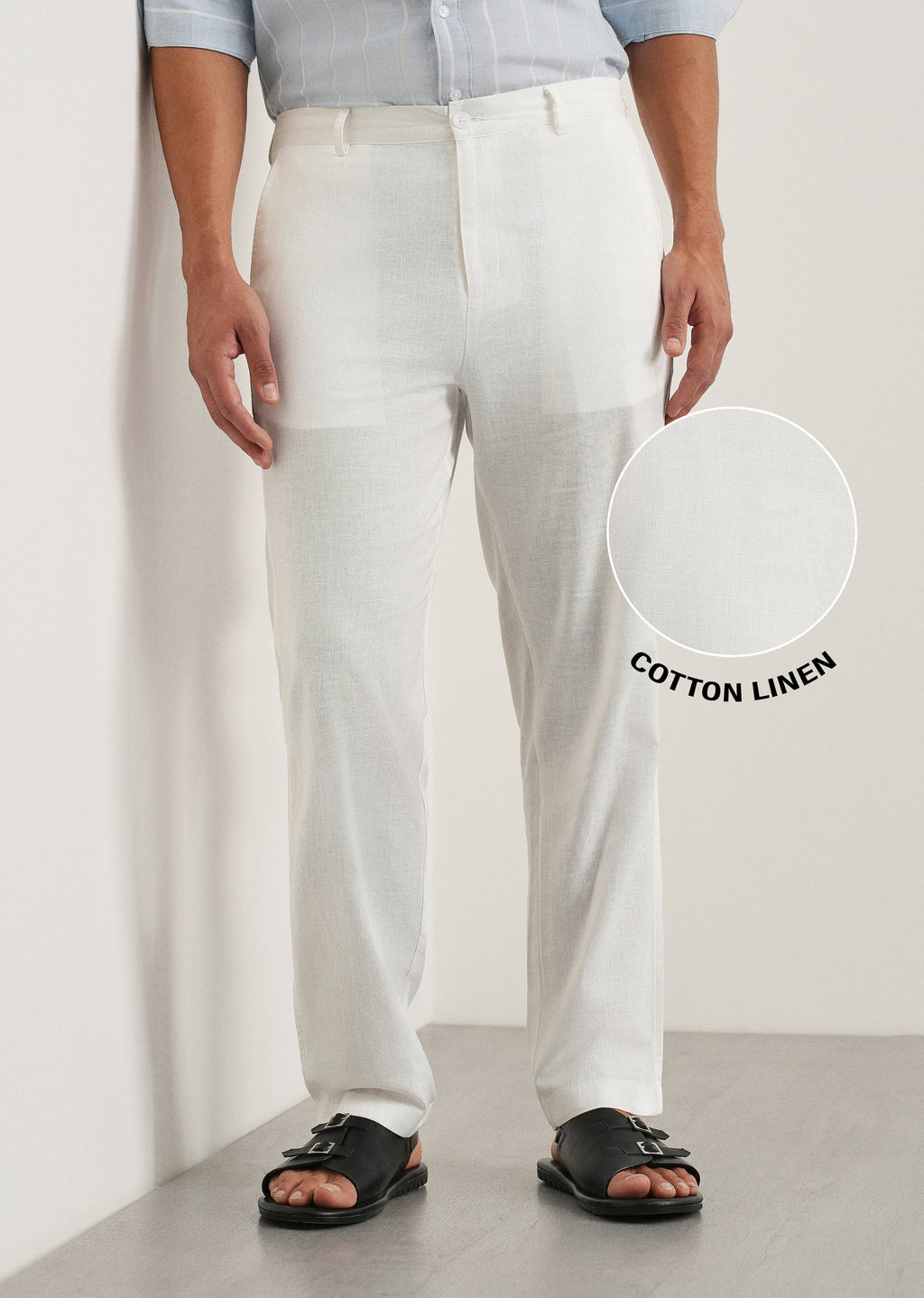 White Cotton Linen Regular Fit Pant