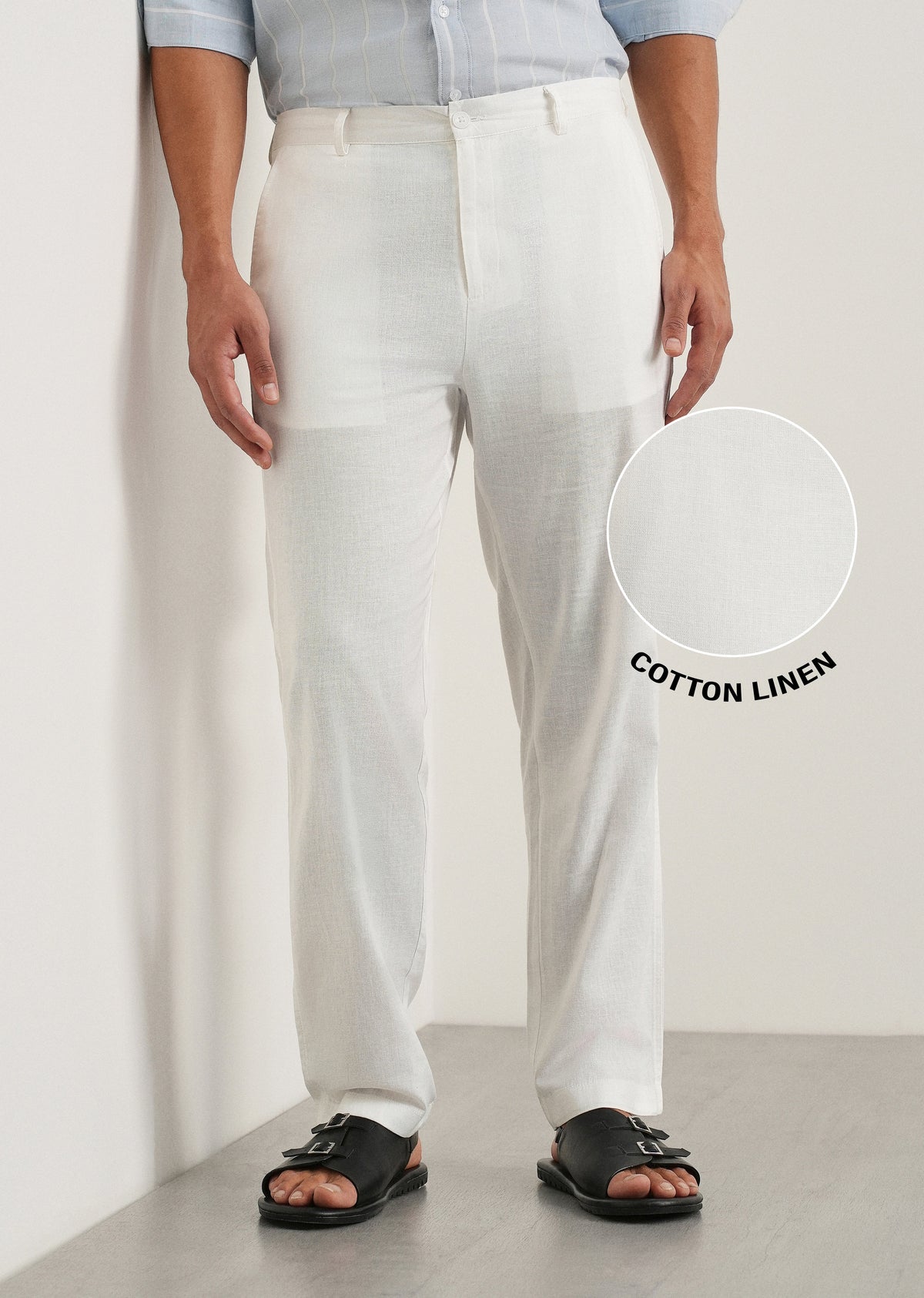White Cotton Linen Regular Fit Pant