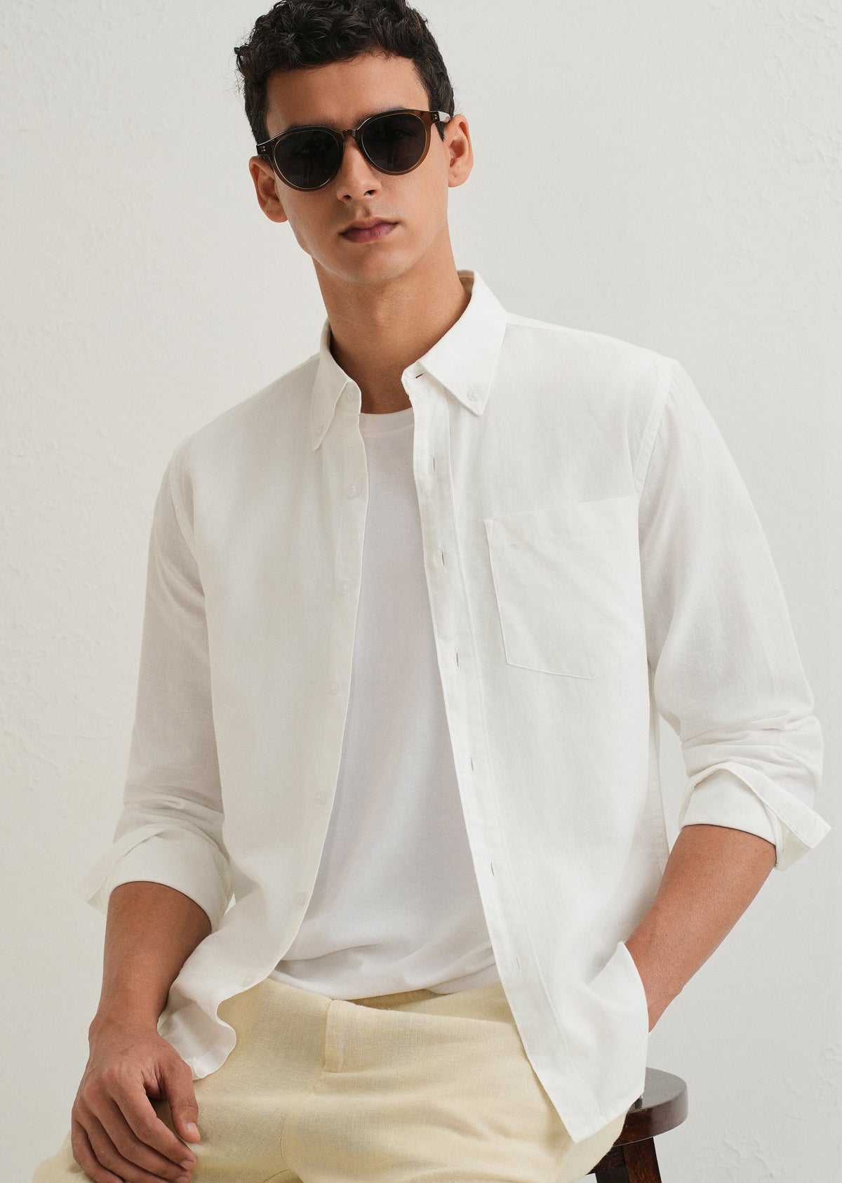 White Cotton Linen Shirt