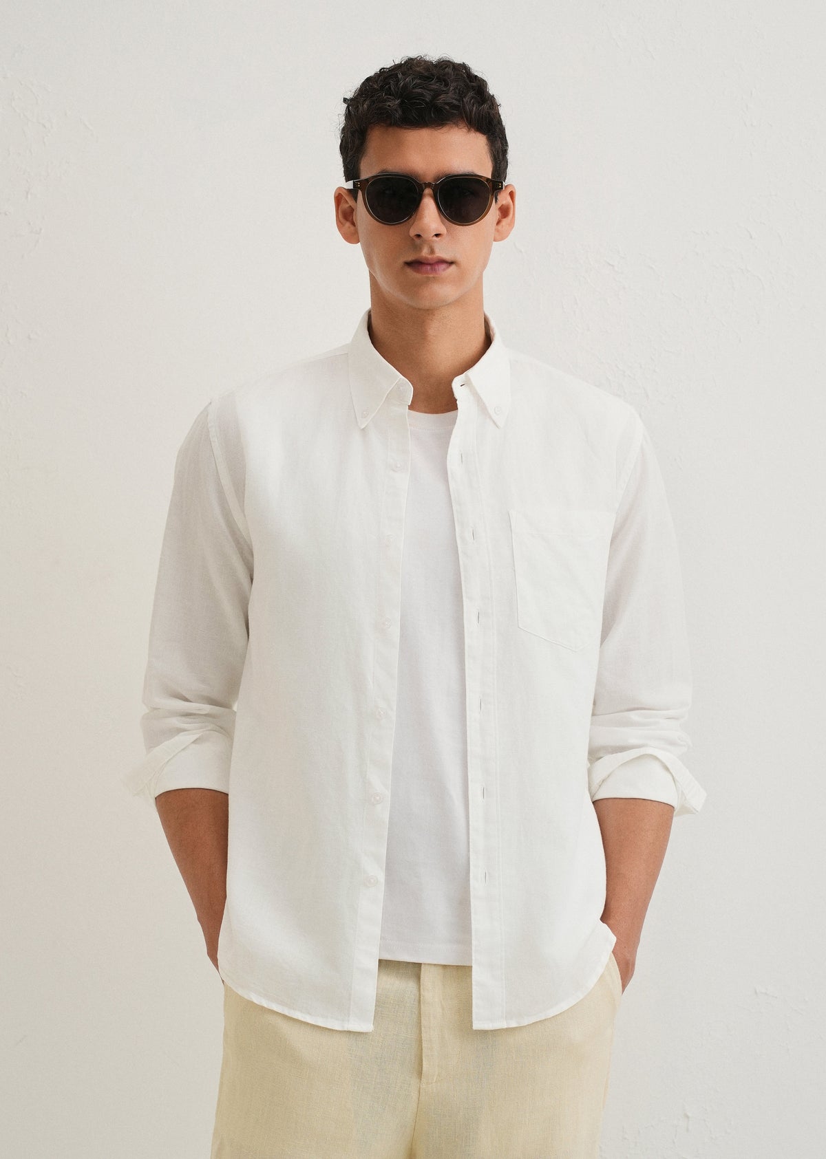 White Cotton Linen Shirt