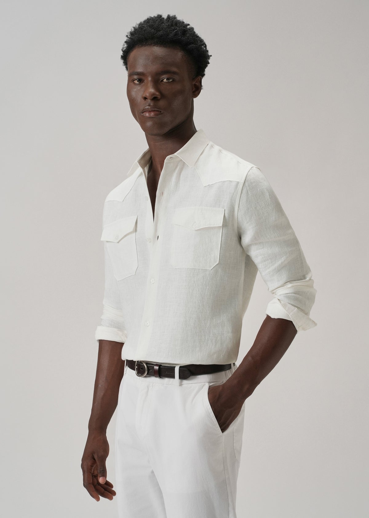 White Double Pocket 100% Pure Irish Linen Shirt
