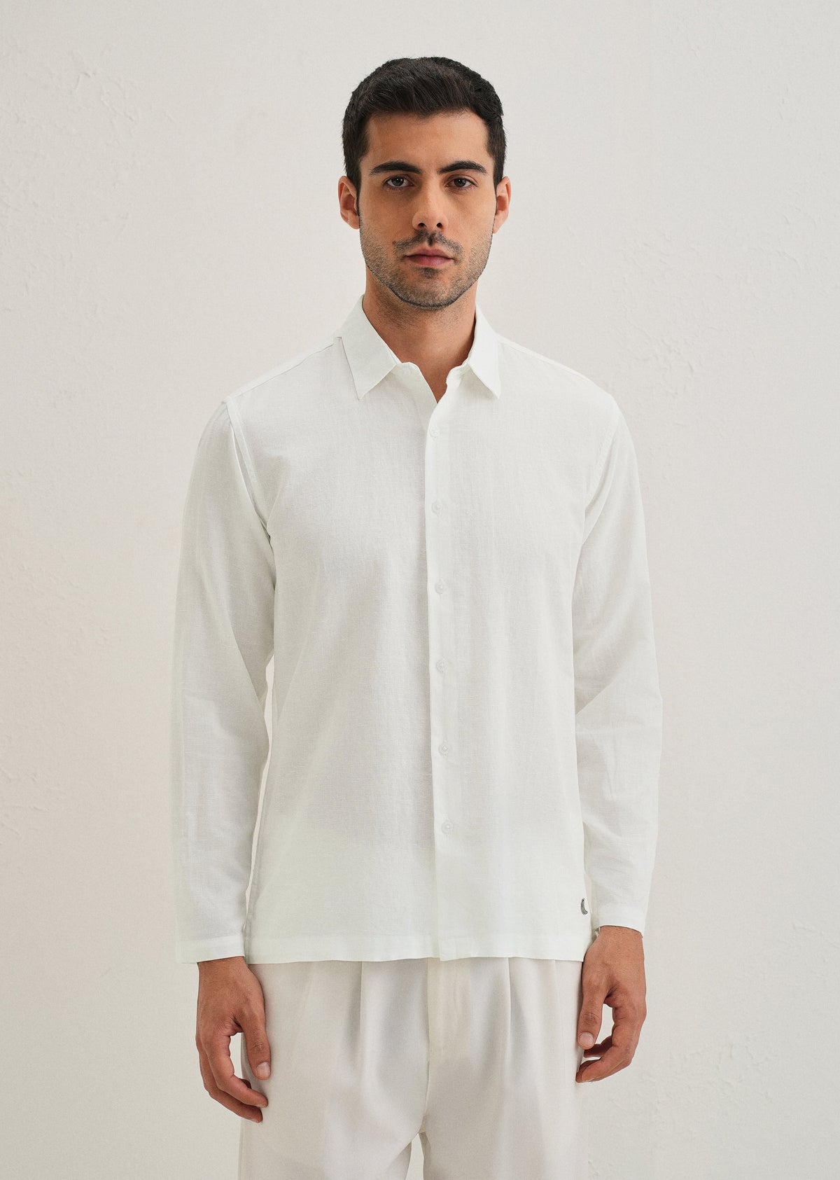 White Hidden Sleeve Placket Cotton Linen Shirt