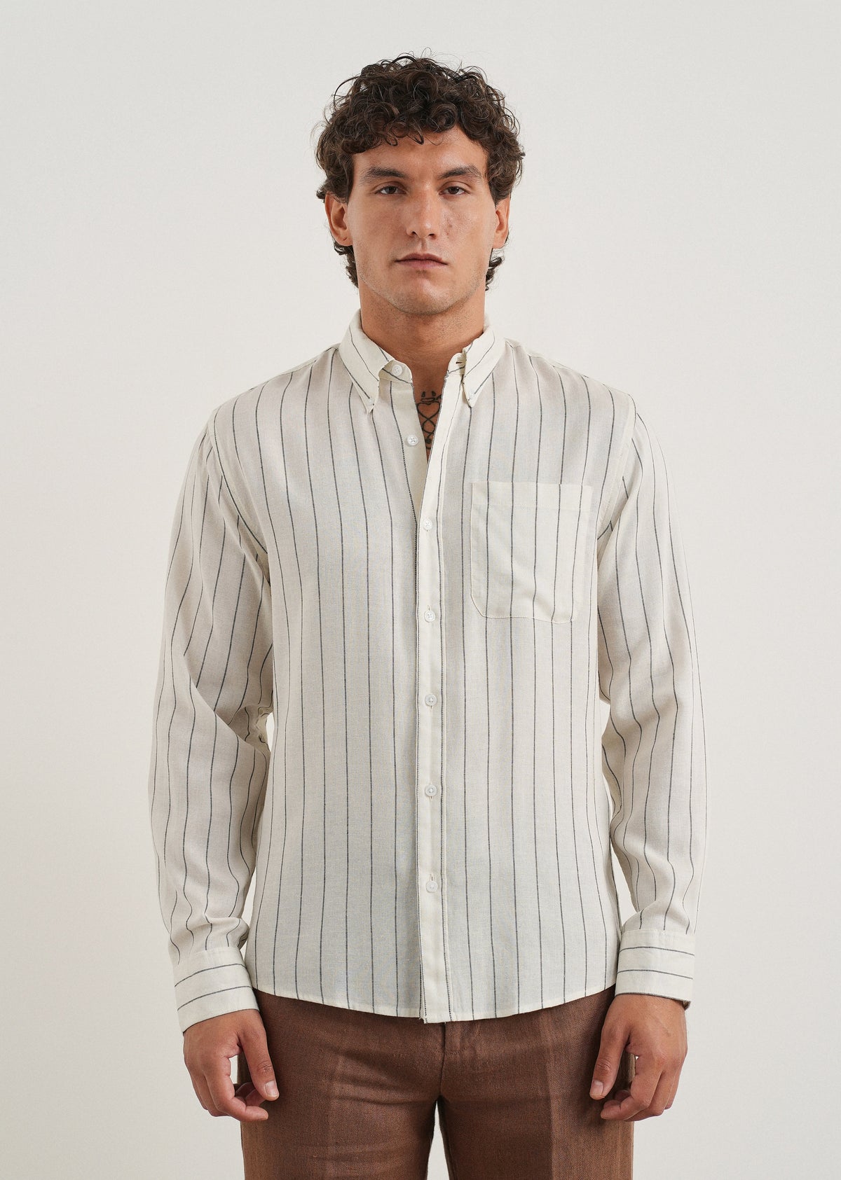 White Lyocell Linen Stripe Shirt