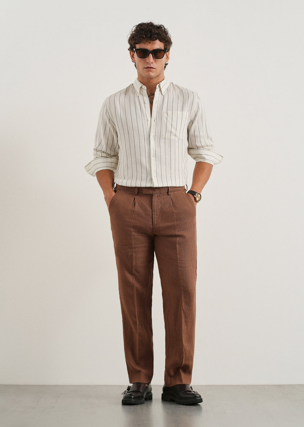 White Lyocell Linen Stripe Shirt
