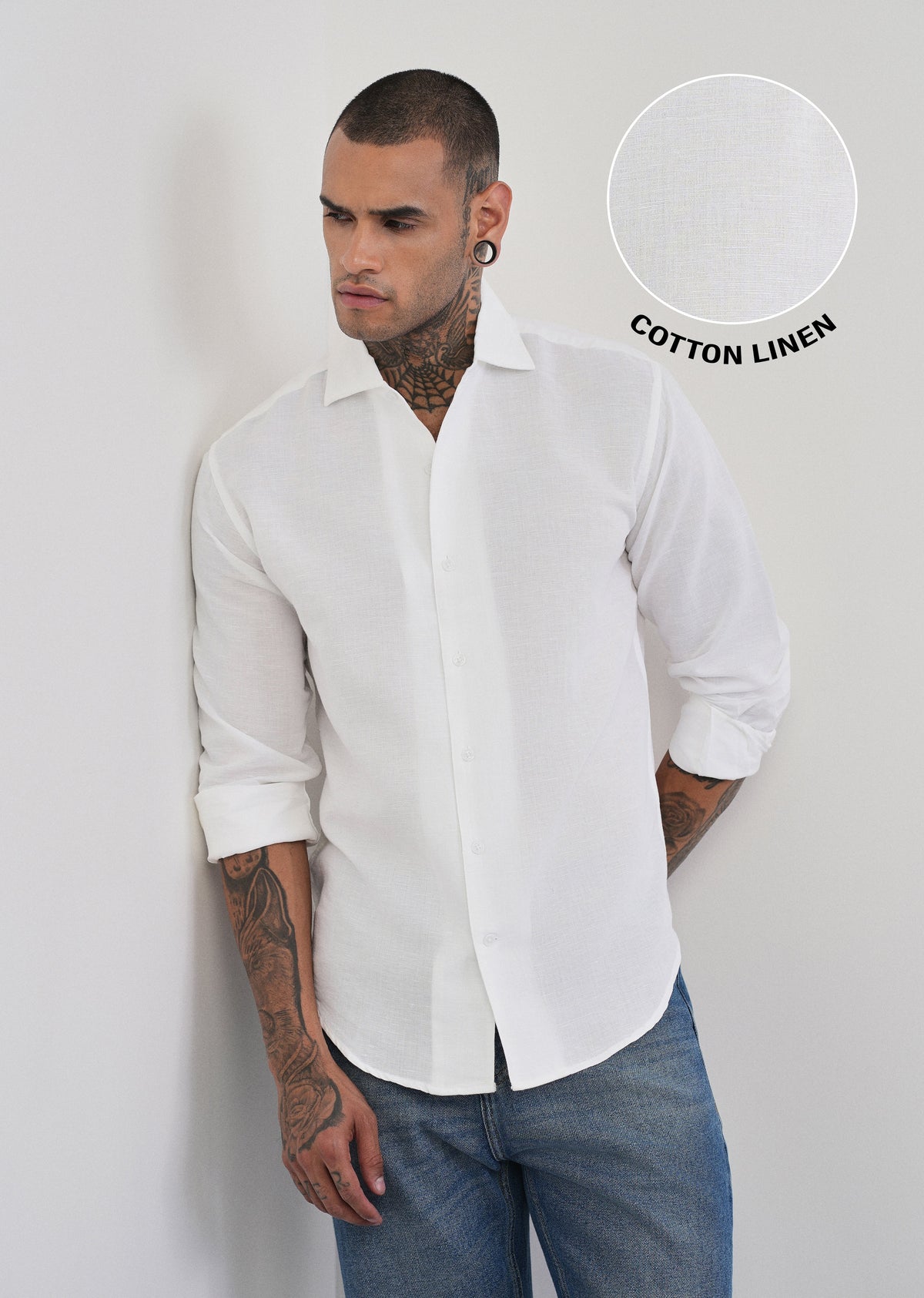 White Plain Cotton Linen Shirt