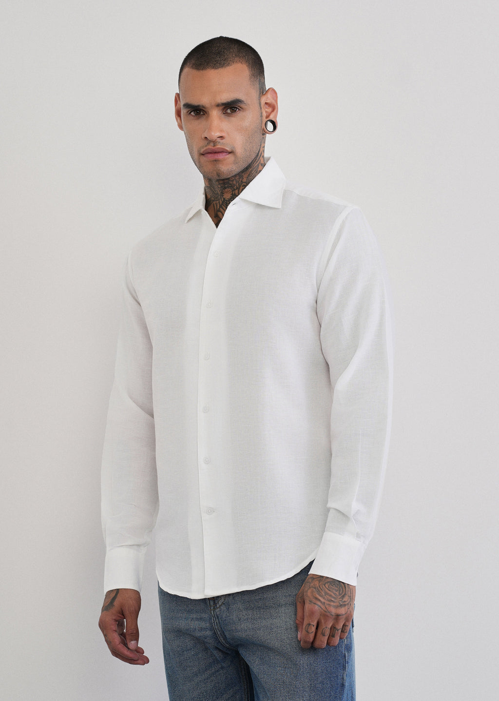 White Plain Cotton Linen Shirt