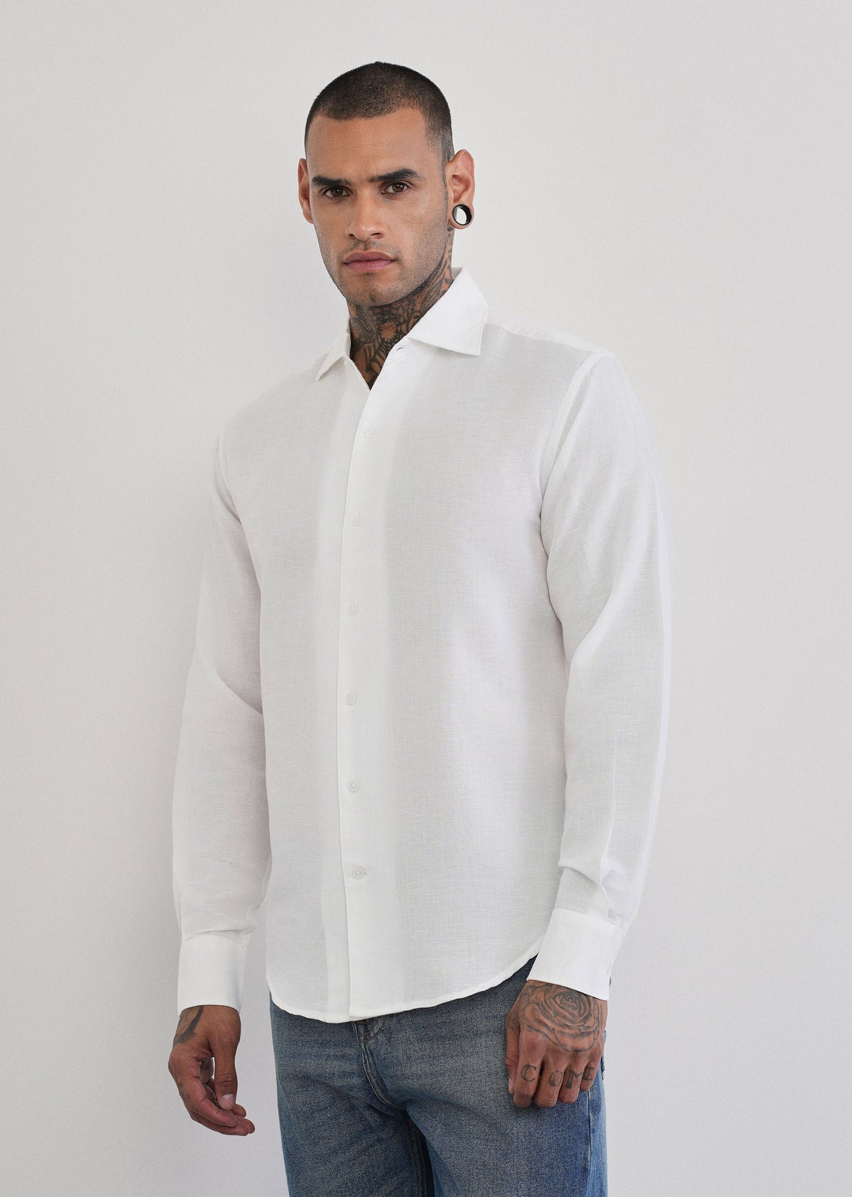 White Plain Cotton Linen Shirt
