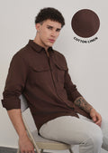 Wine Cotton Linen Flap Pocket Shirt