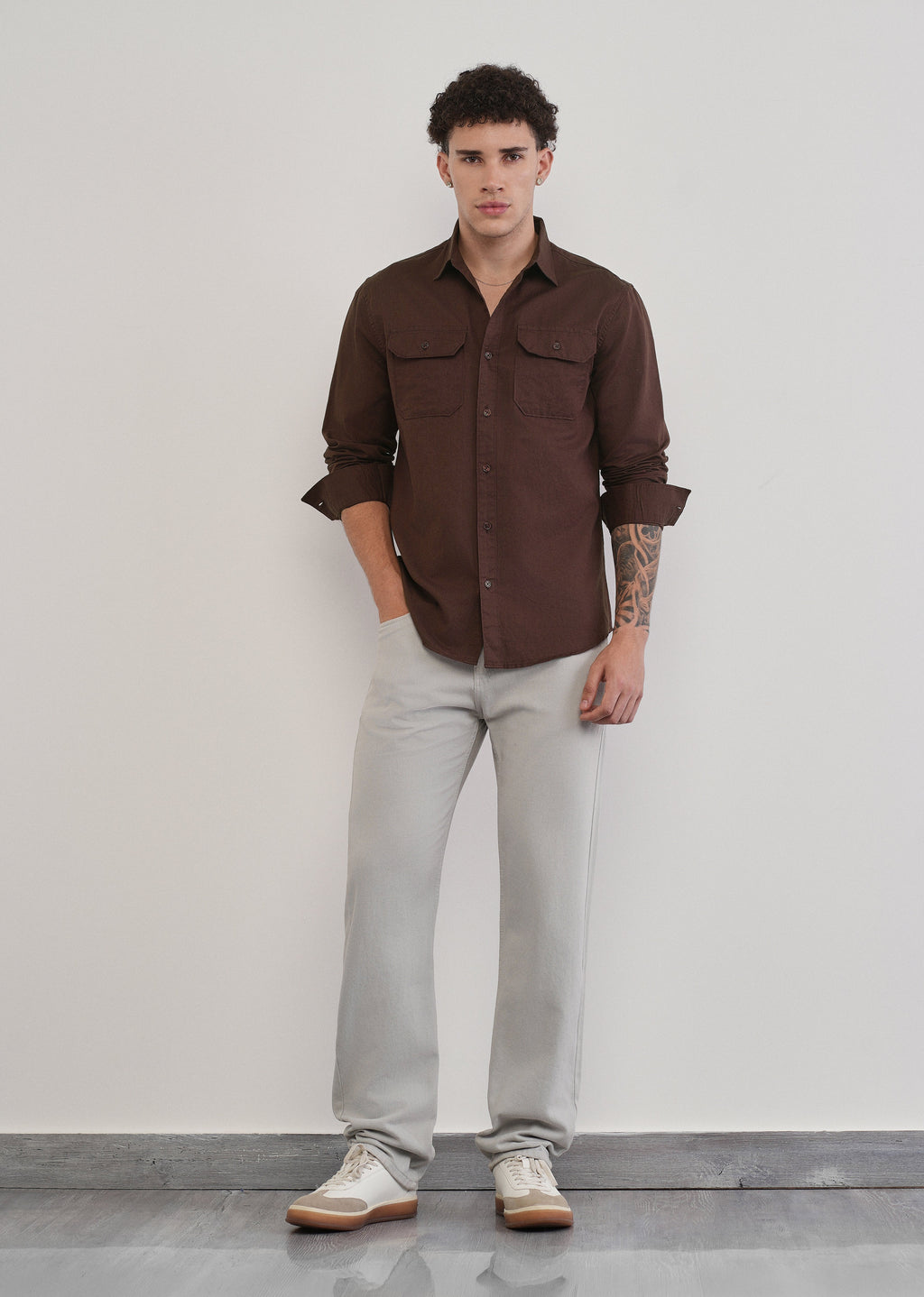 Wine Cotton Linen Flap Pocket Shirt