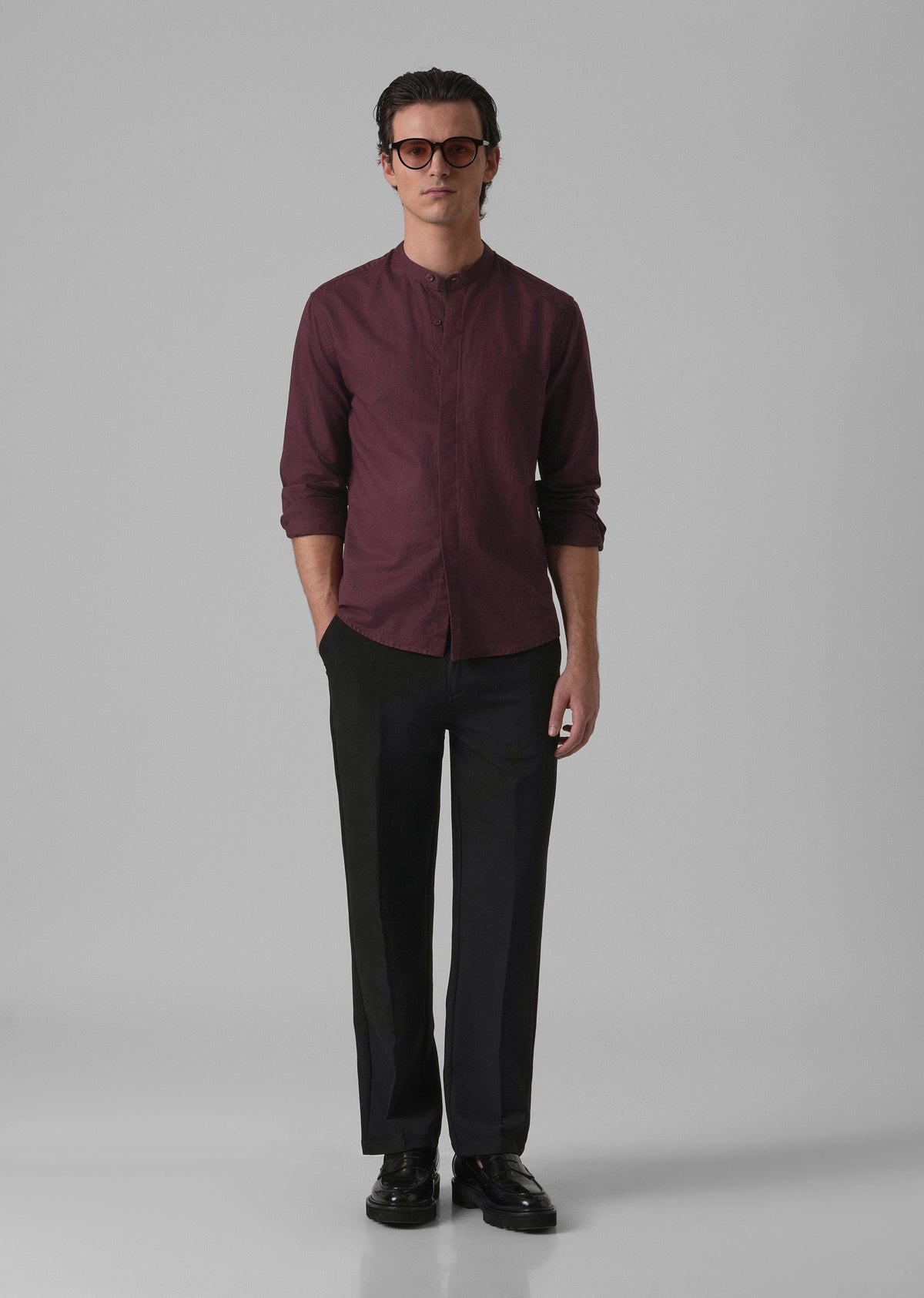 Wine Cotton Linen Shirt