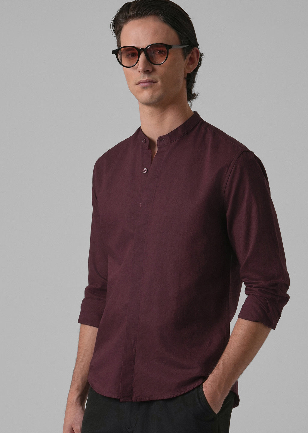 Wine Cotton Linen Shirt