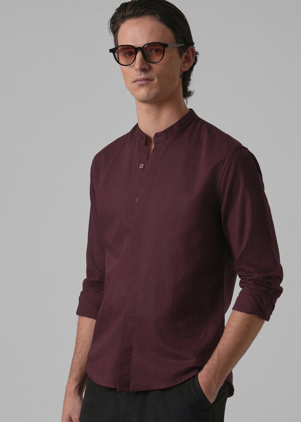 Wine Cotton Linen Shirt