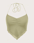 XS Y2K Ruched Tie Backless green Mesh Top CT98
