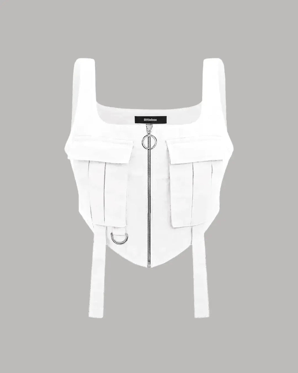 XS Zip Up Flap Pocket White Tank Top CT98