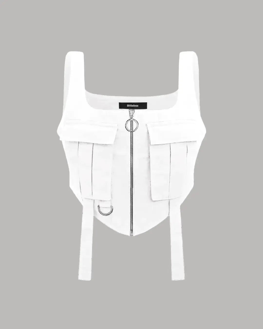 XS Zip Up Flap Pocket White Tank Top CT98