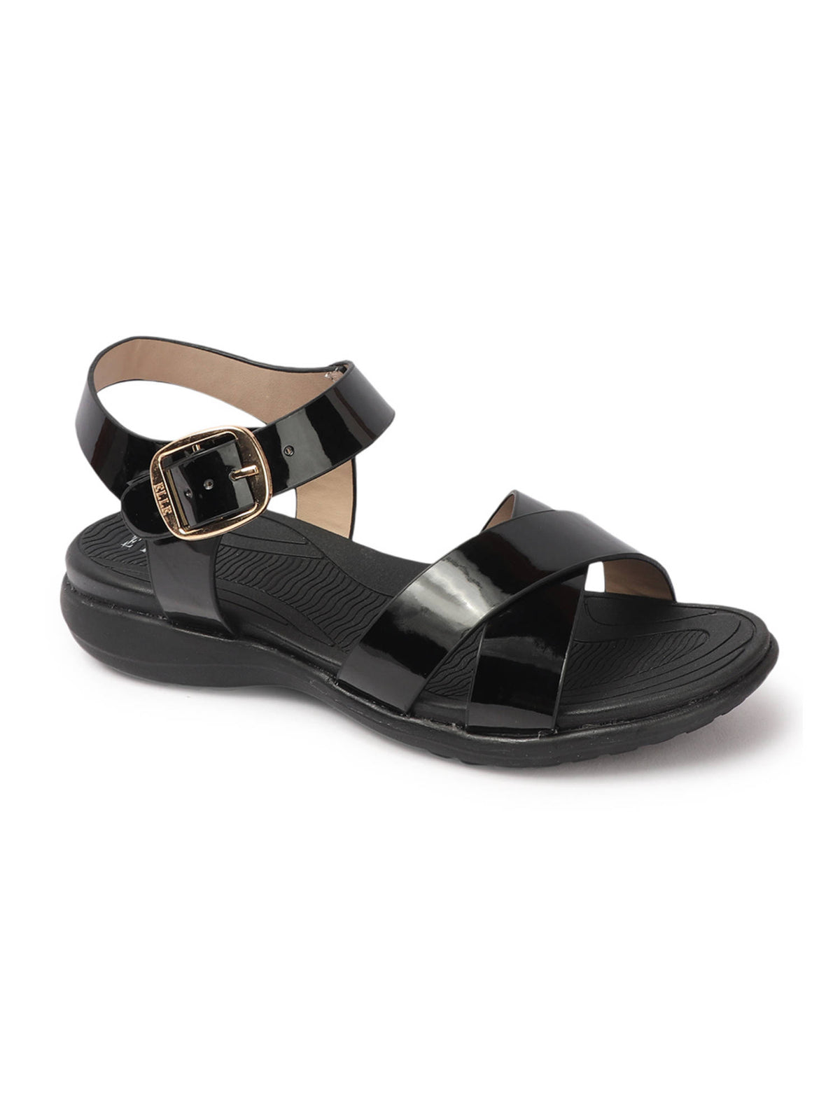 Black Color Women Buckle Comfort Sandals | SD89 - view 3