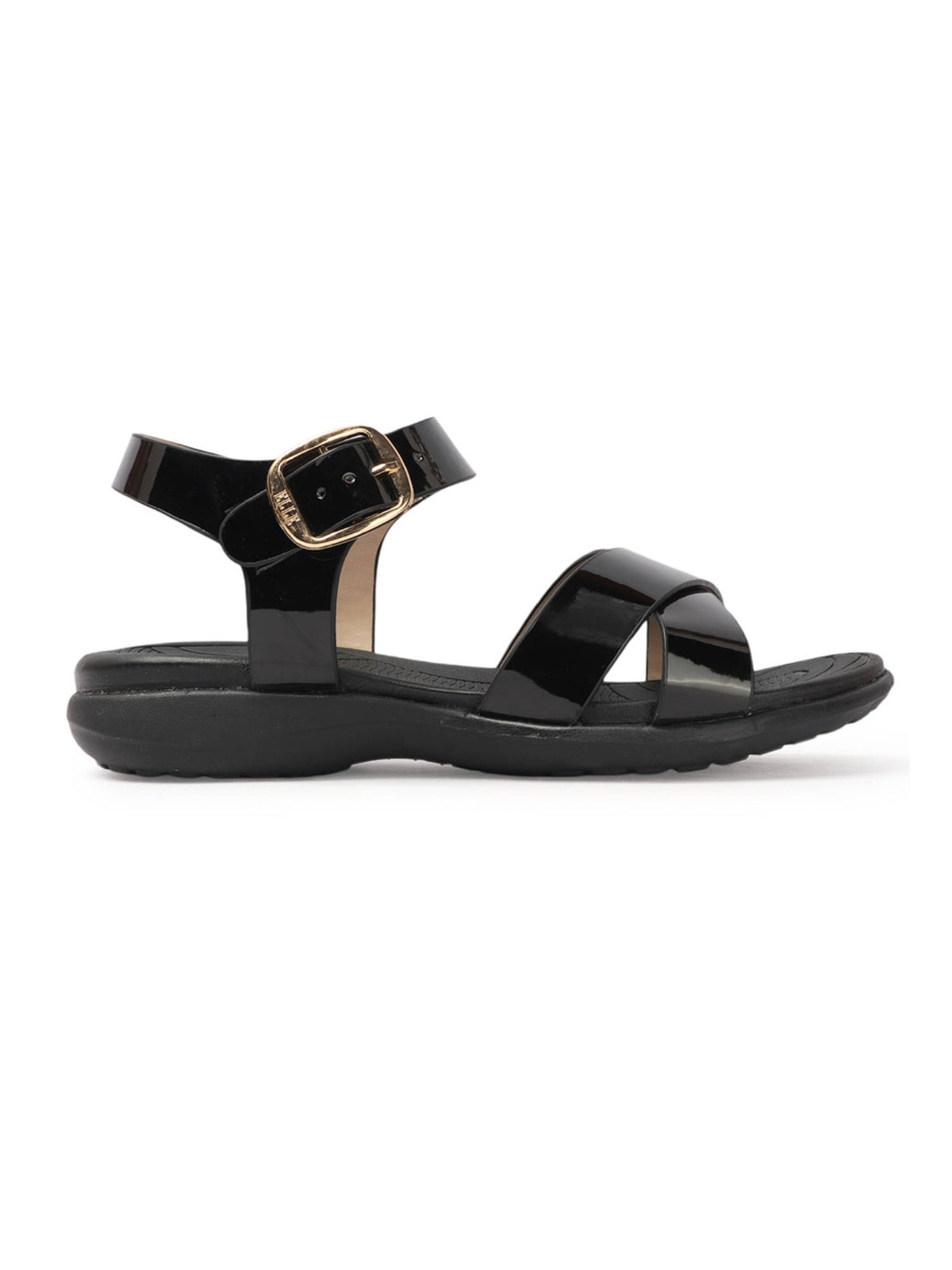 Black Color Women Buckle Comfort Sandals | SD89 - view 4