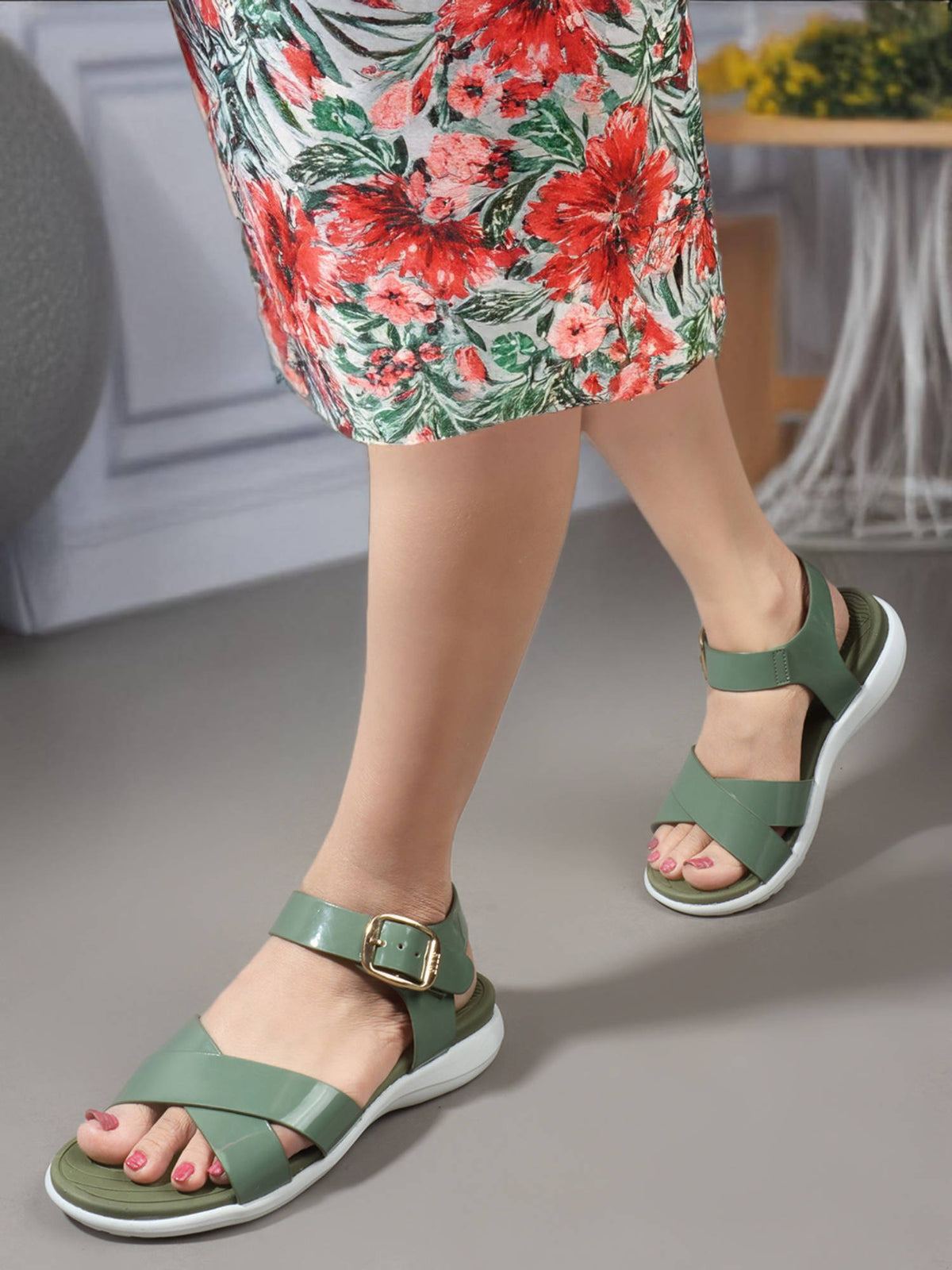 Black Color Women Buckle Comfort Sandals | SD89 - view 23