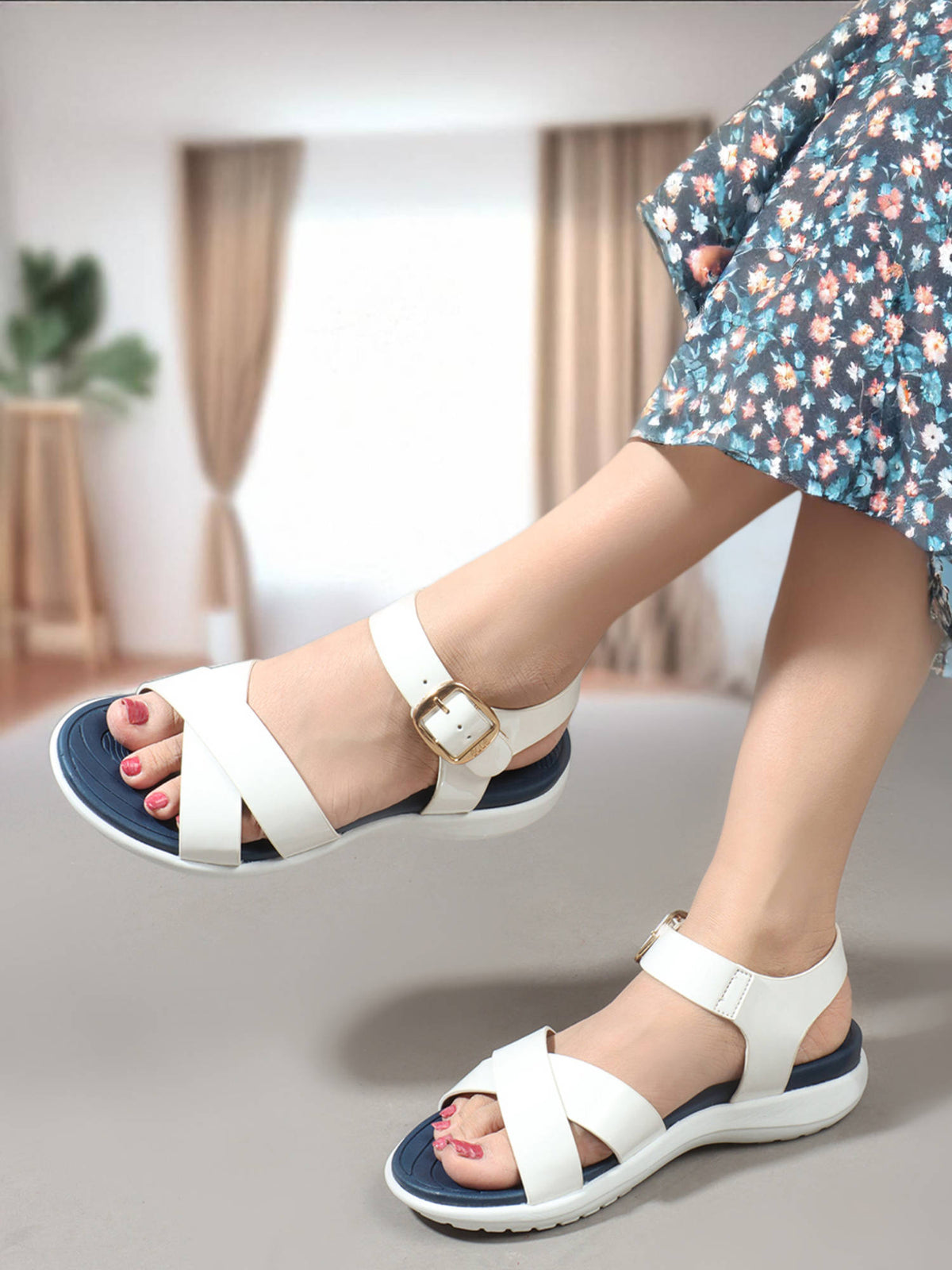 Black Color Women Buckle Comfort Sandals | SD89 - view 31
