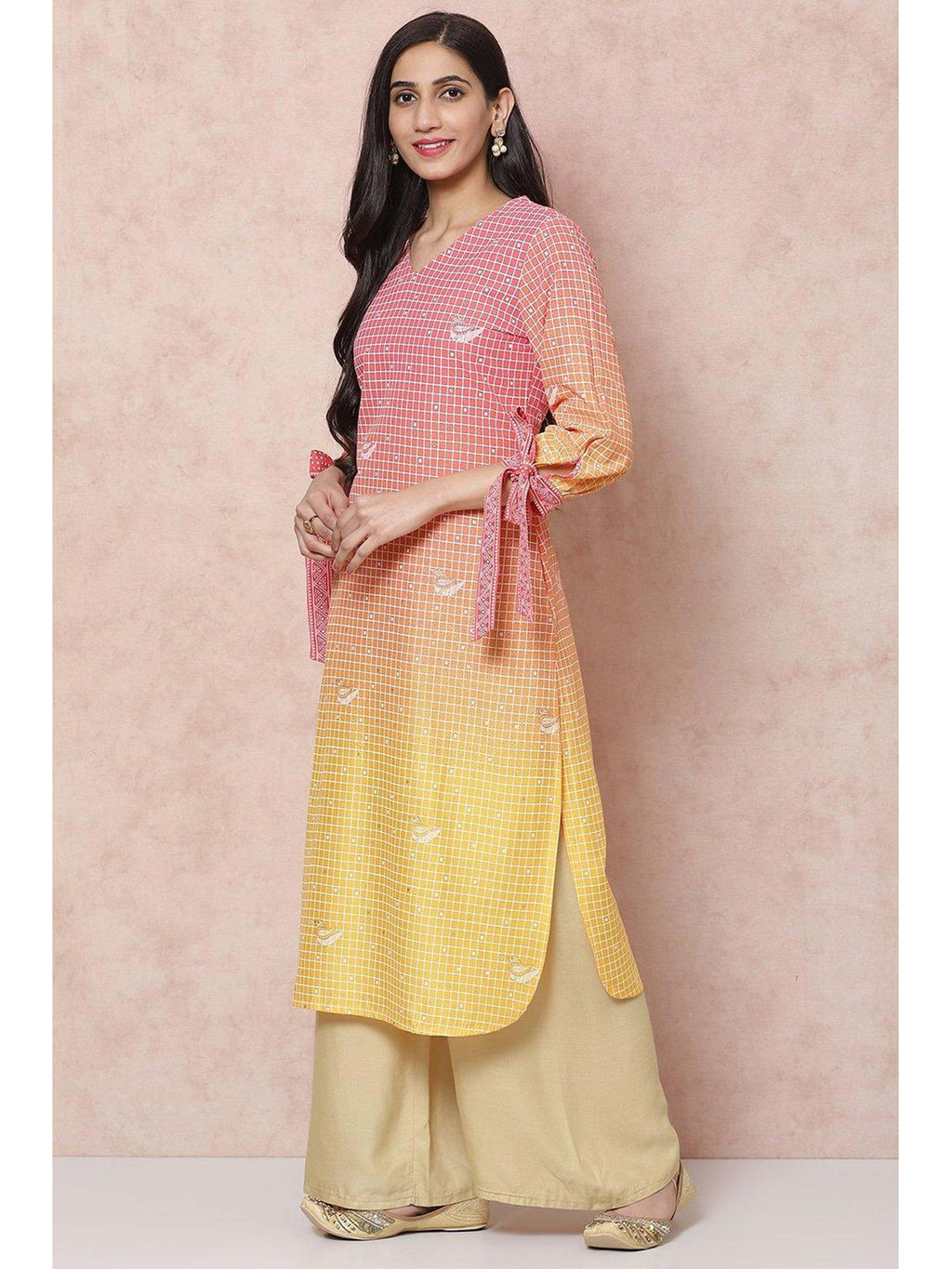Yellow Viscose Rayon Straight Kurta | FY93 - view 3