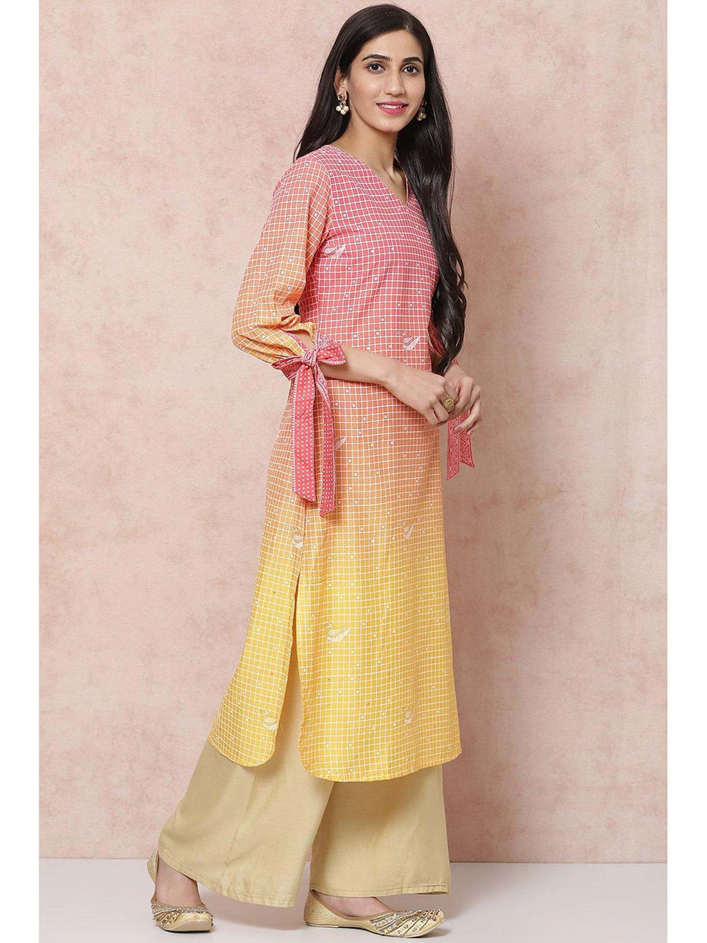 Yellow Viscose Rayon Straight Kurta | U3S - view 4