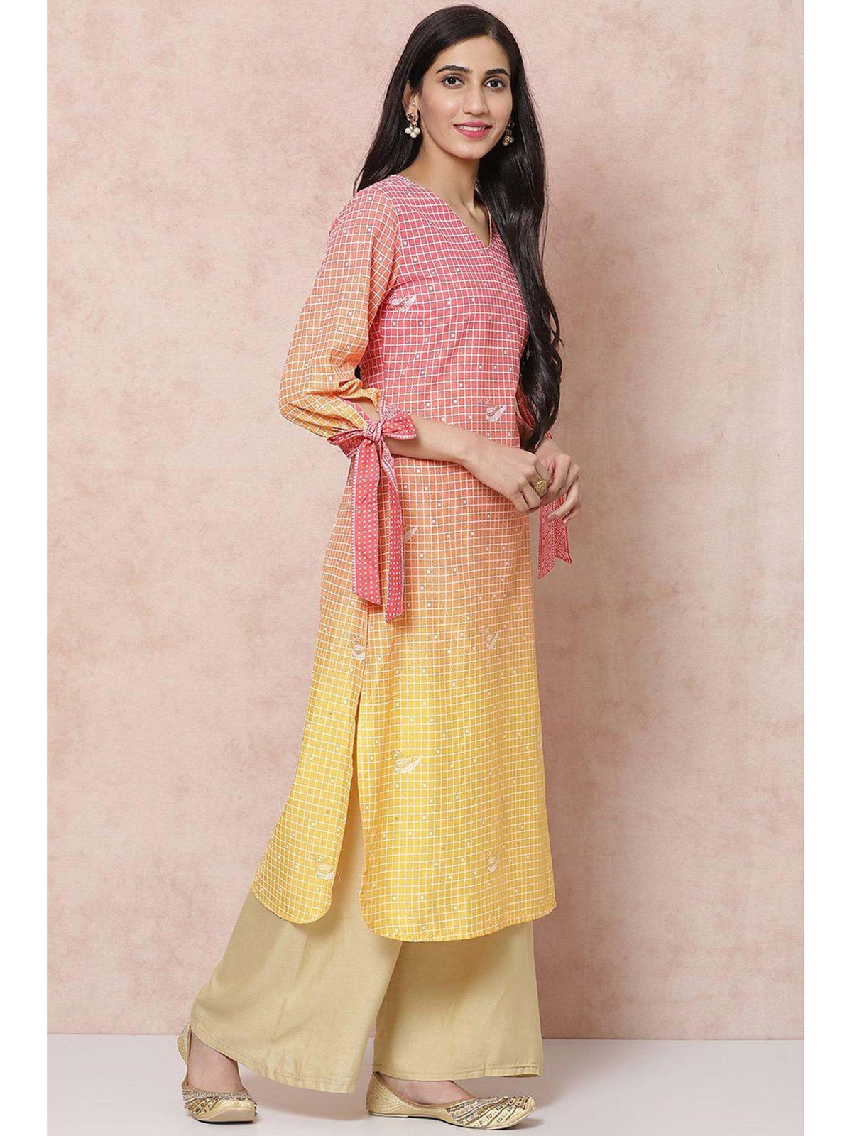 Yellow Viscose Rayon Straight Kurta | FY93 - view 4