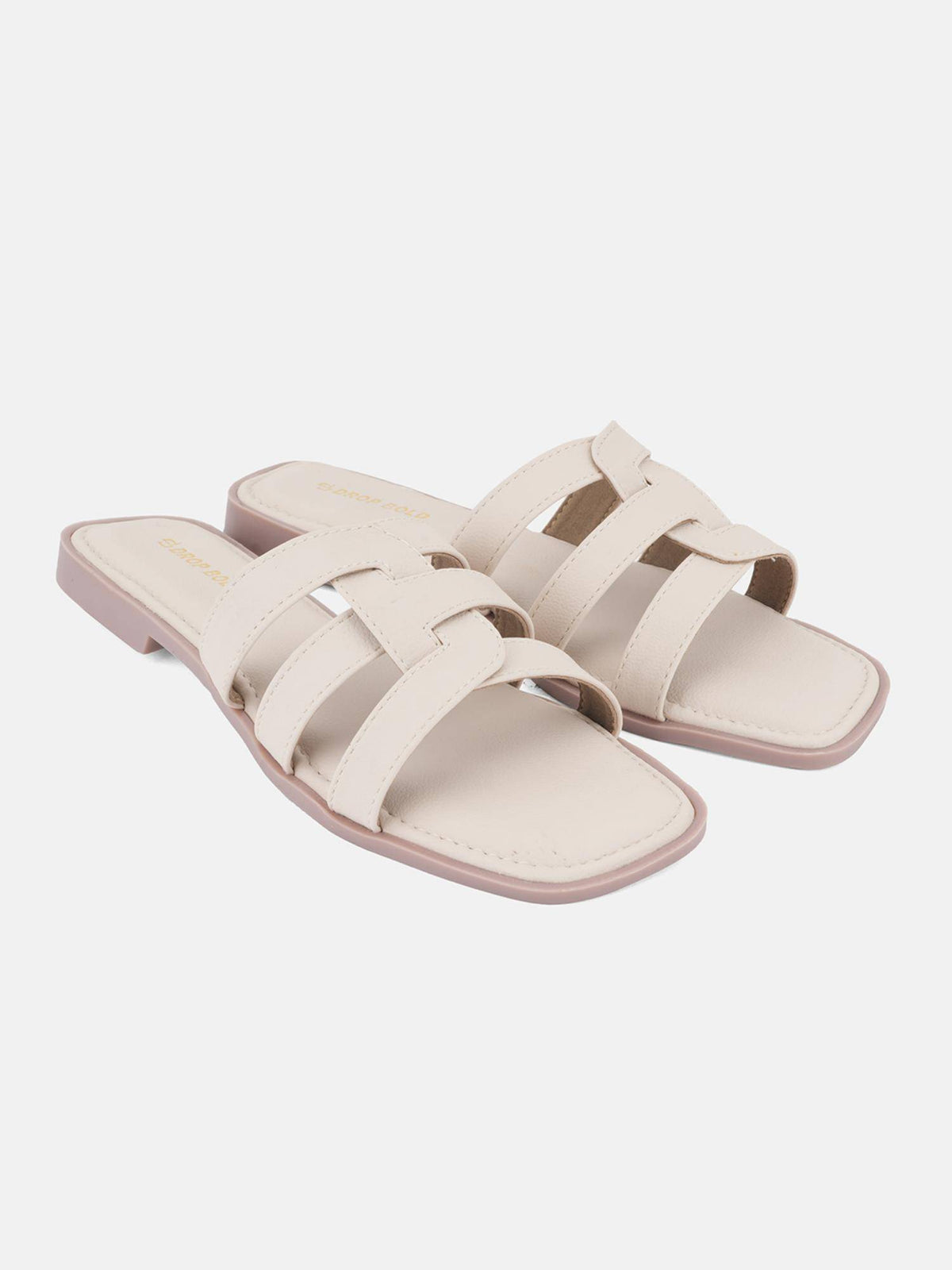 Cream Dual Strap Square Toe Comfort Flats for Women | F61 - view 2