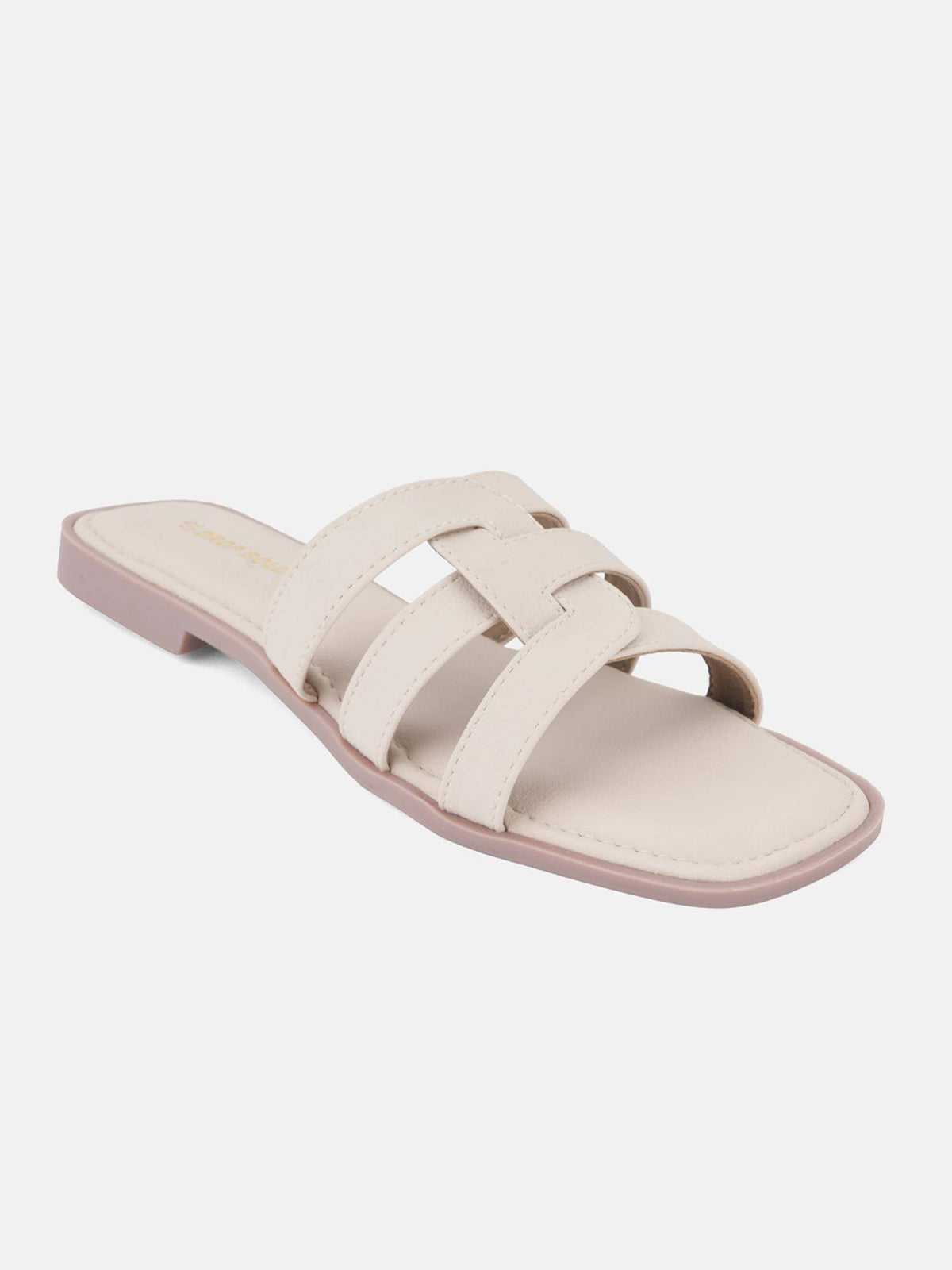 Cream Dual Strap Square Toe Comfort Flats for Women | F61 - view 3