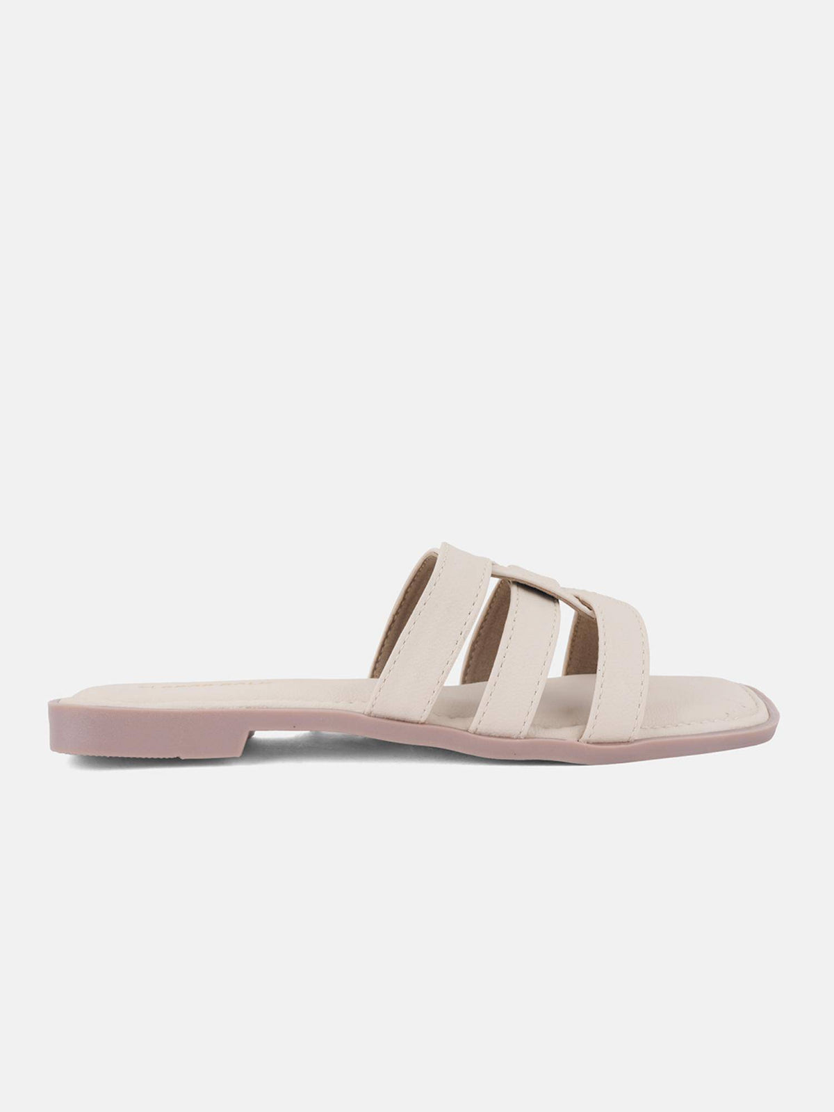 Cream Dual Strap Square Toe Comfort Flats for Women | F61 - view 4