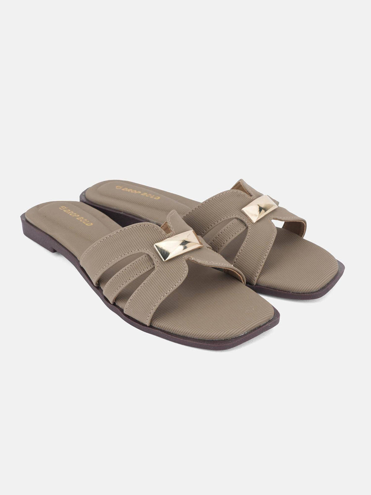 Taupe Open Toe Comfort Flats for Women | F61 - view 2