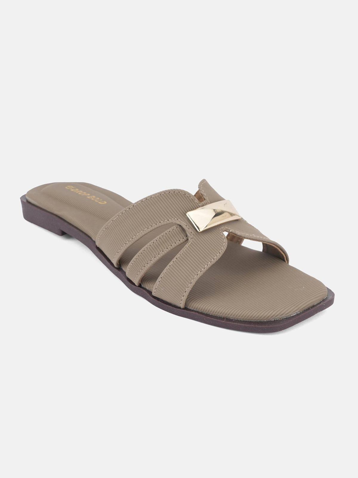 Taupe Open Toe Comfort Flats for Women | F61 - view 3
