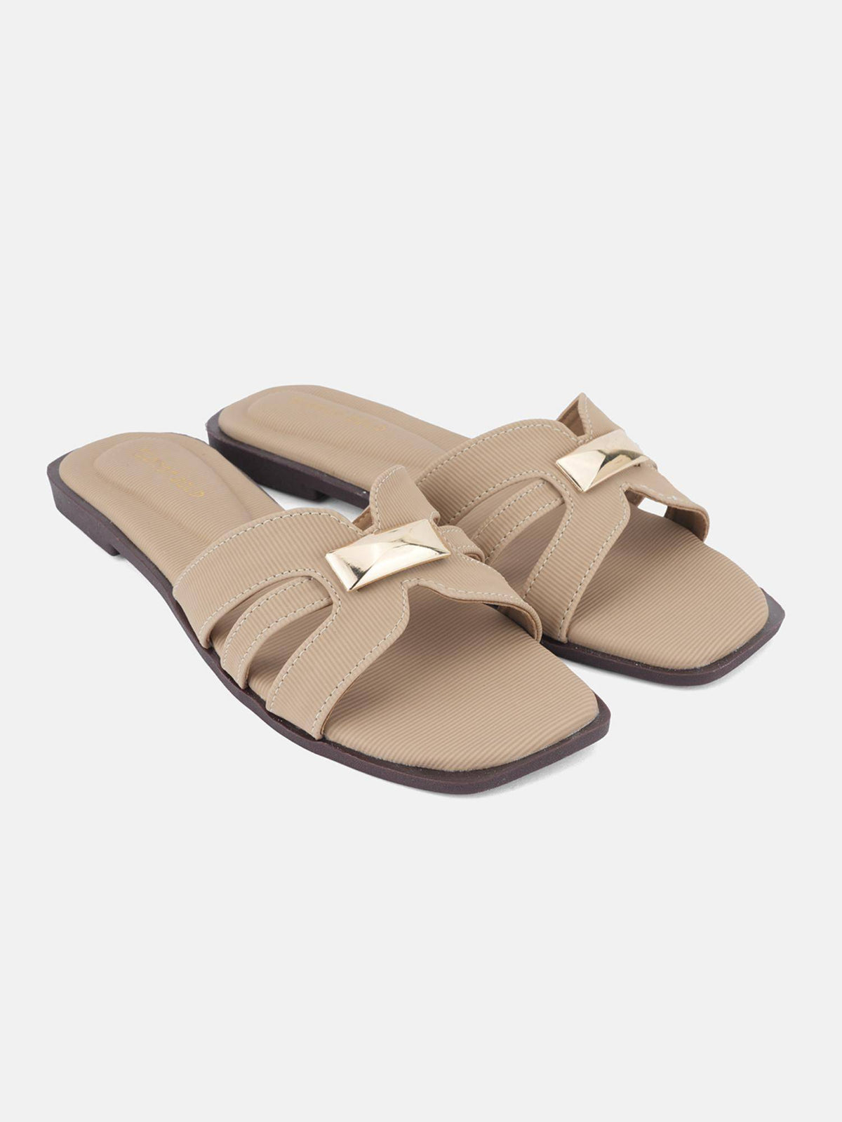 Beige Open Toe Comfort Flats for Women | F61 - view 3
