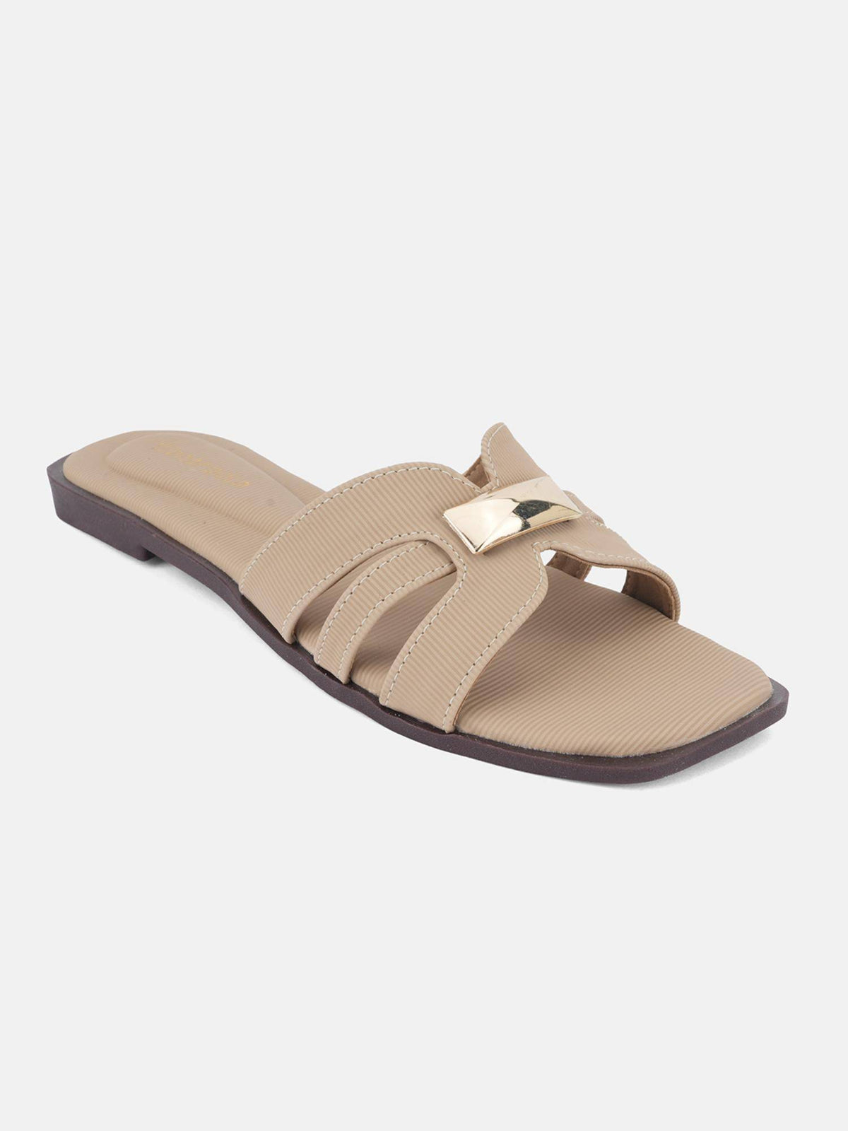 Beige Open Toe Comfort Flats for Women | F61 - view 4